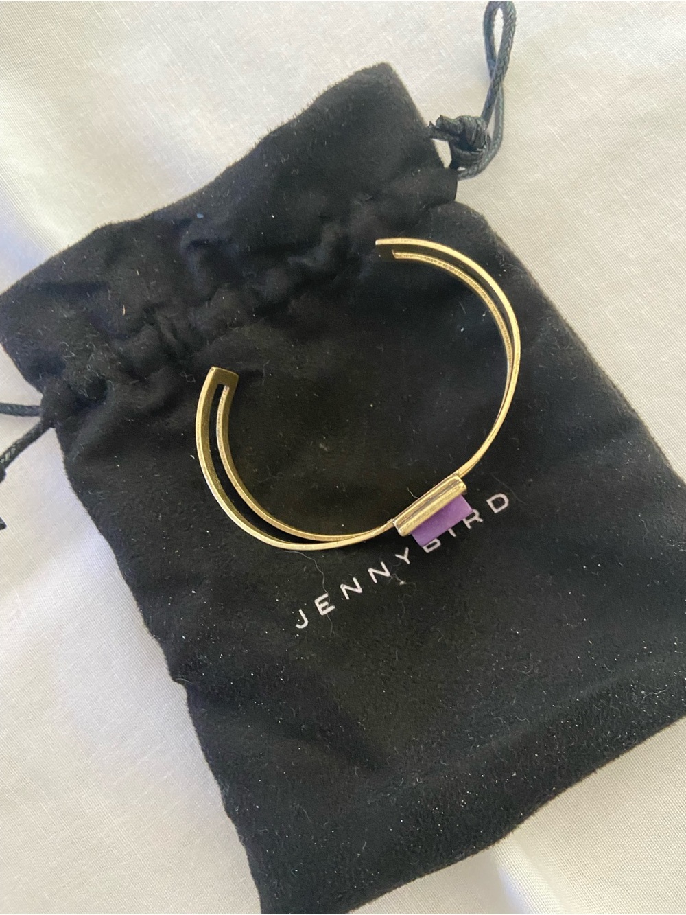 Jenny Bird Gold Open Cuff Bracelet with Purple Rectangular Inlay - Picture 4 of 4